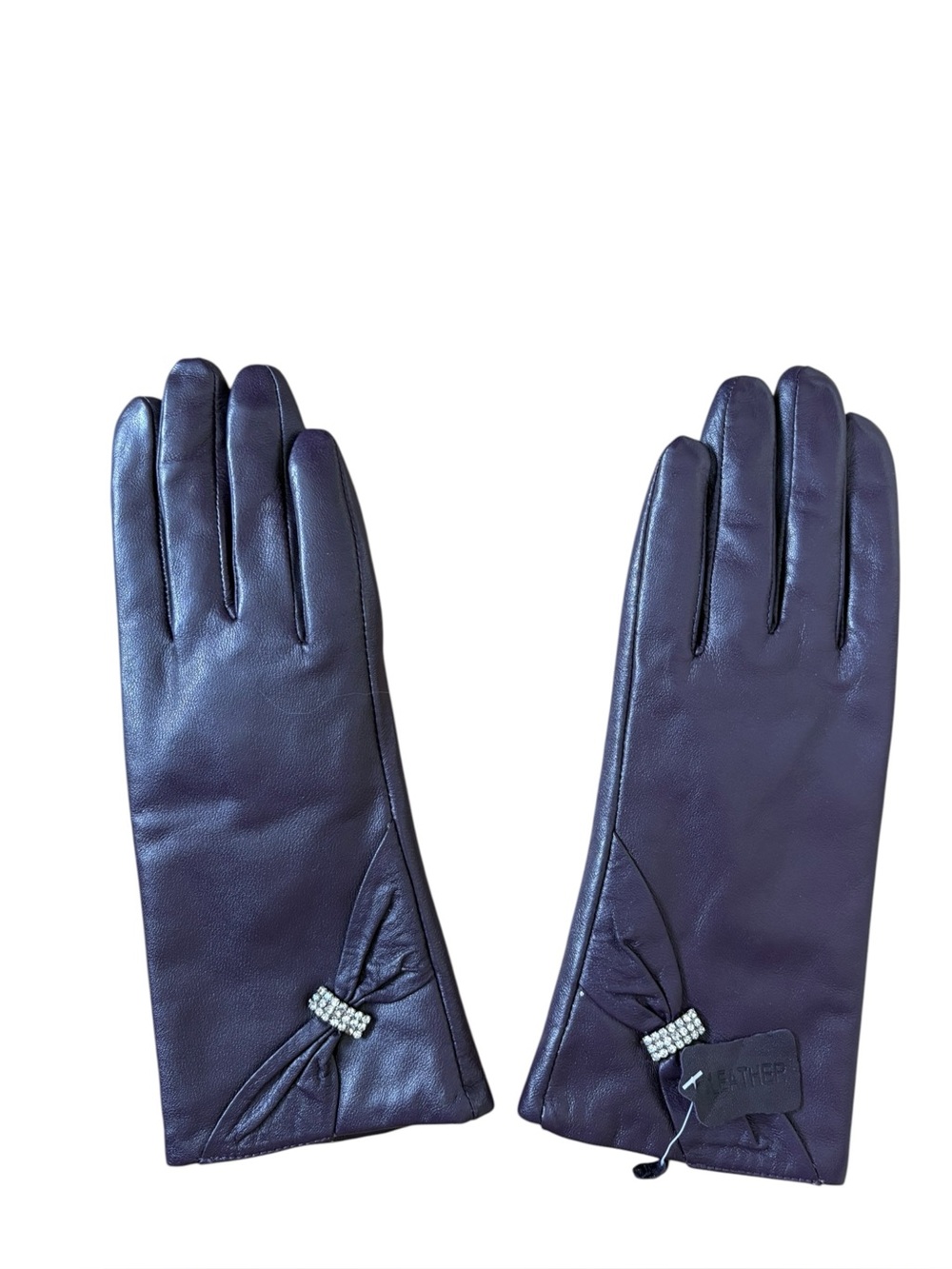 Grimaldi Ruched Bow Dress Gloves Rhinestone Winter Genuine Leather Purple Size M